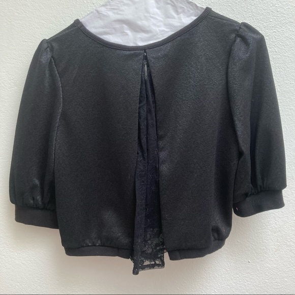 3/$15 Pandora Stars Sequins Black Crop Top With Stars and Moon Lace Detail Small - Picture 2 of 5